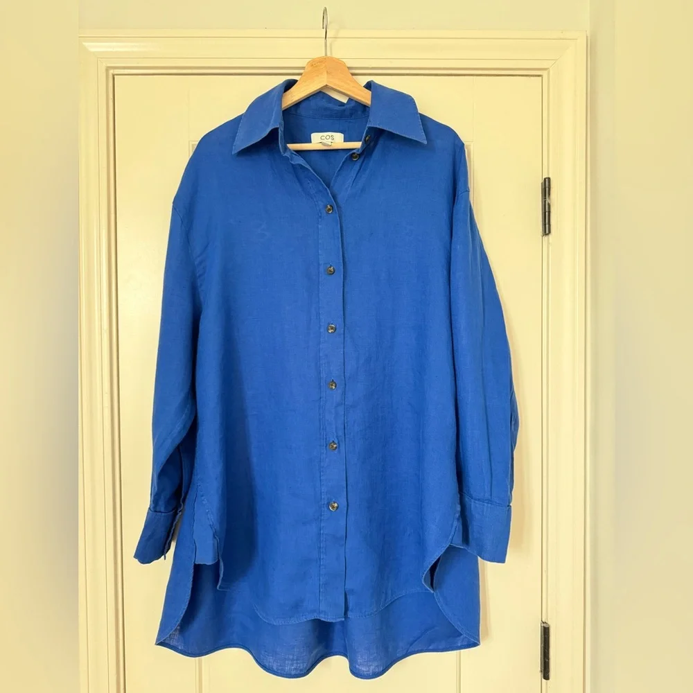 COS Blue Linen Oversized Button Down - Picture 3 of 6